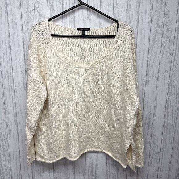 Womens Size XS Eileen Fisher Oversized Ivory V Neck Sweater EUC - Picture 1 of 6